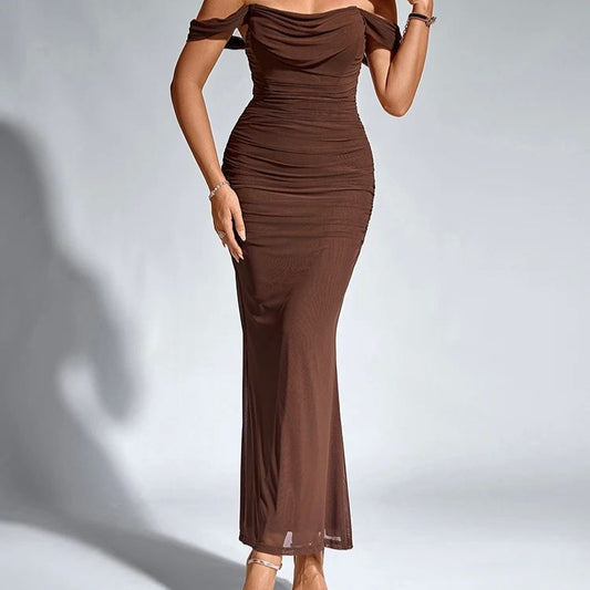 Solid Color One-Neck Hip-Hugging Dress
