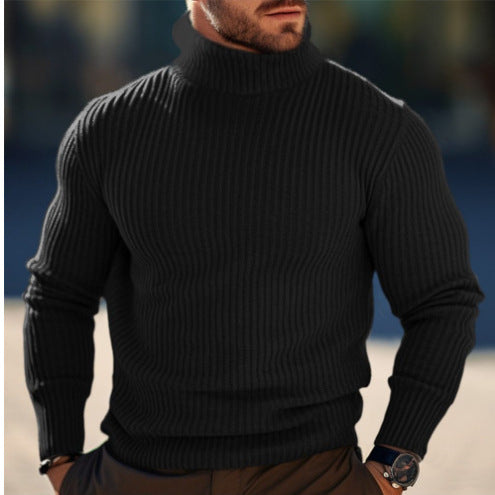 Vertical Stripe High-Neck Sweater
