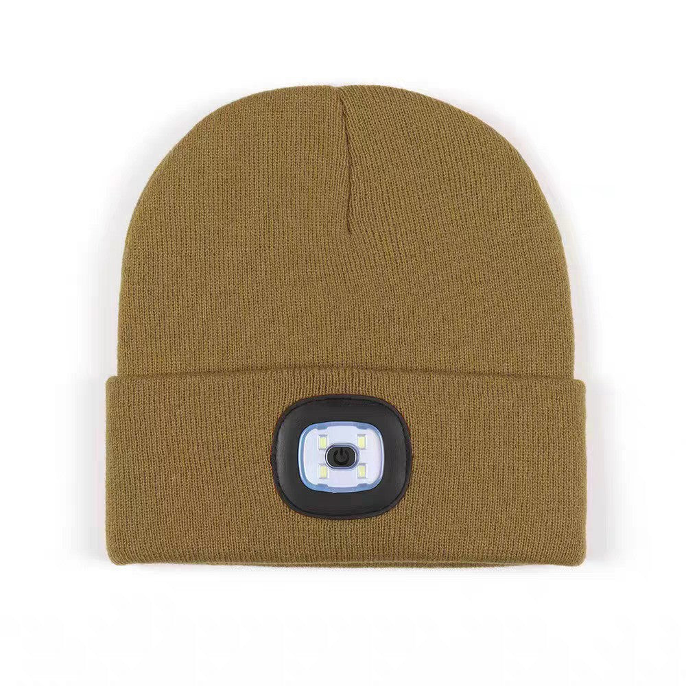Outdoor sports LED button electronic light knitted hat