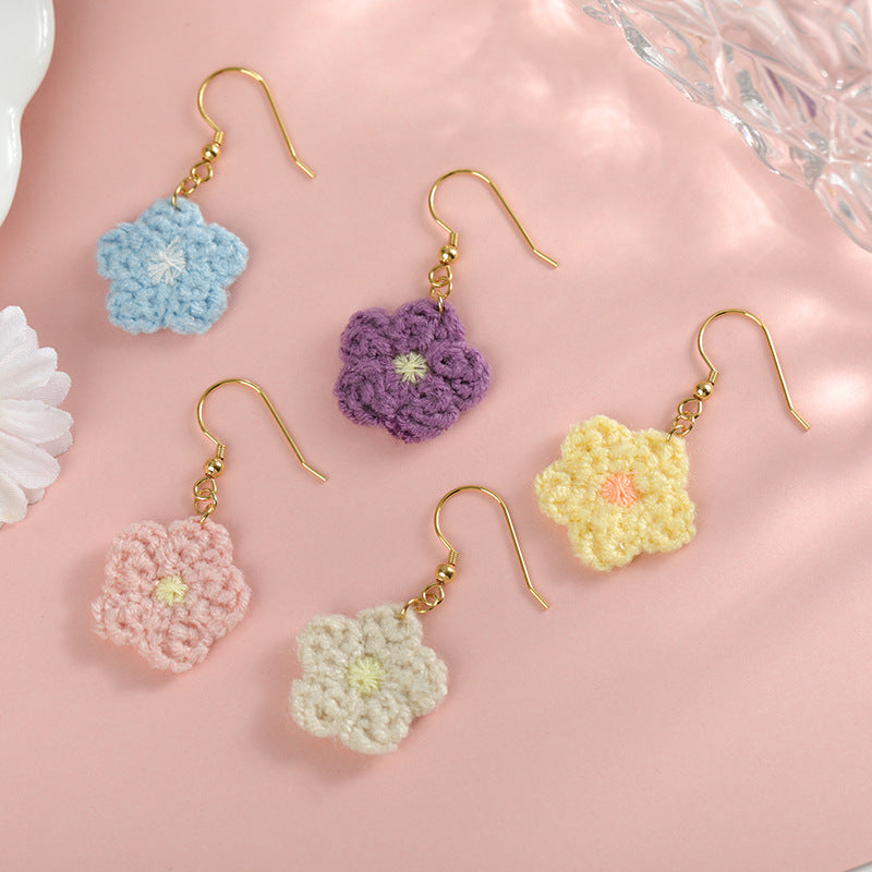 Forest Style Knitted Sunflower Earrings