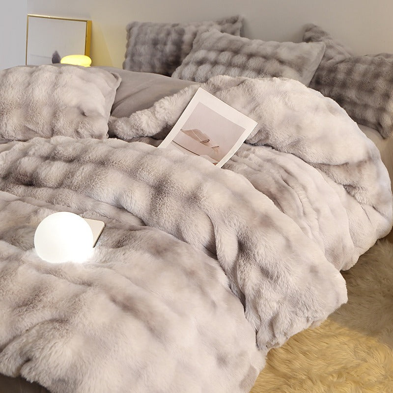 Rabbit Fur Plush Thickened Milk Velvet Bedding Set
