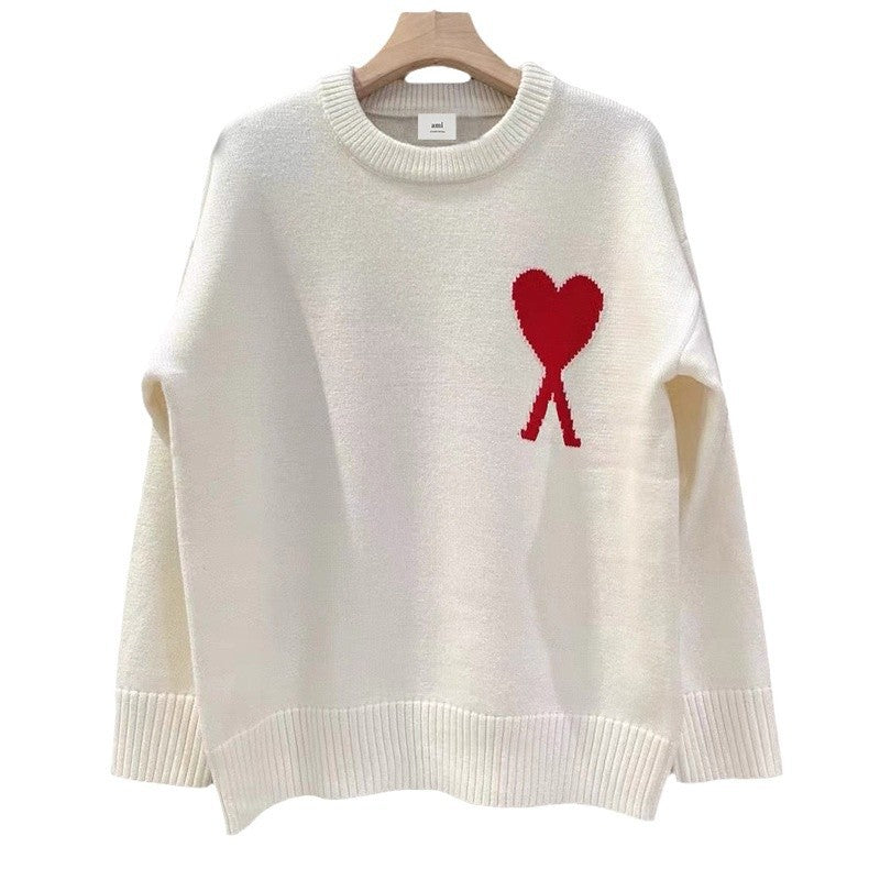 Men's Heart Jacquard Pullover Knitwear