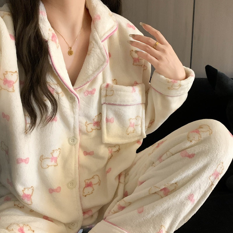 Women's Cartoon Coral Fleece Pajama Set