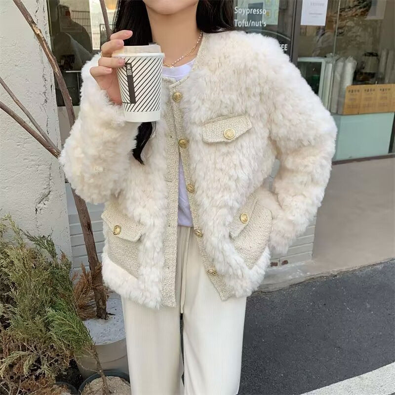 Thickened Small Fragrant Lamb Wool Outwear for Women