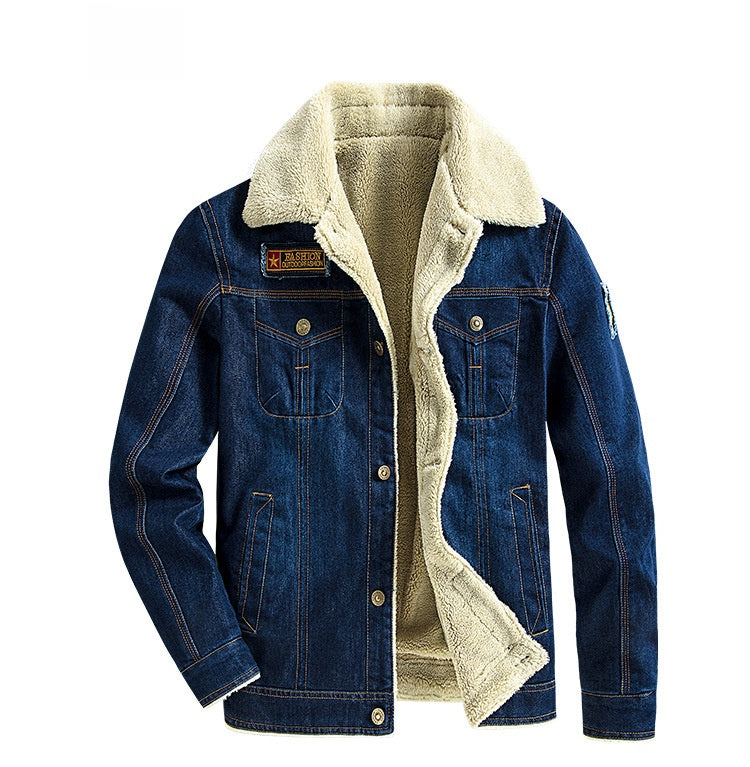 Men's Fleece-Lined Denim Jacket Winter Casual Loose Fit