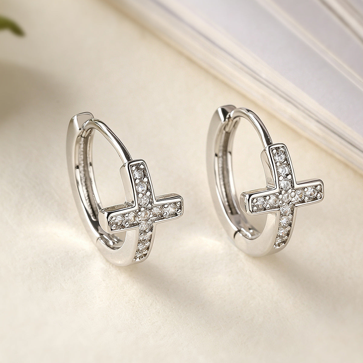 Geometric Cross Zircon Earrings