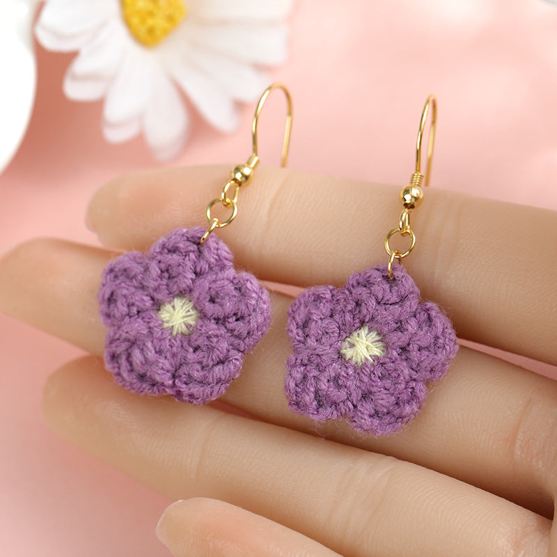 Forest Style Knitted Sunflower Earrings