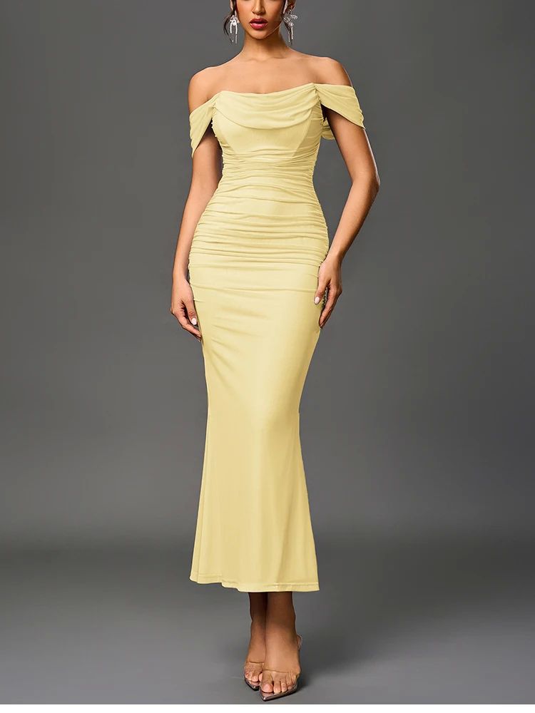 Solid Color One-Neck Hip-Hugging Dress