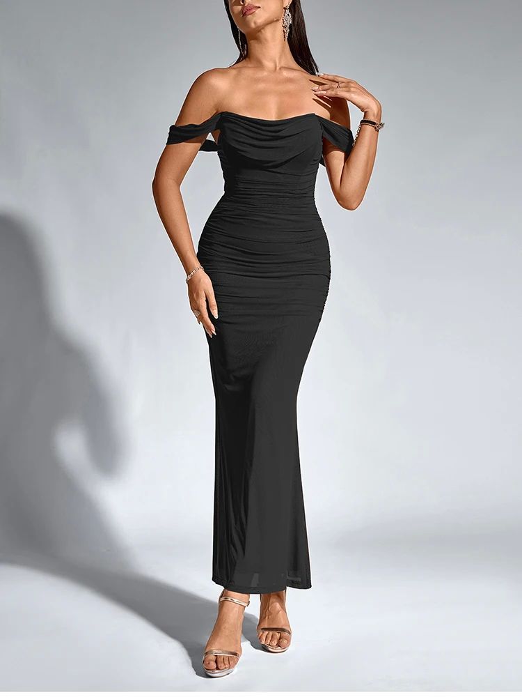 Solid Color One-Neck Hip-Hugging Dress