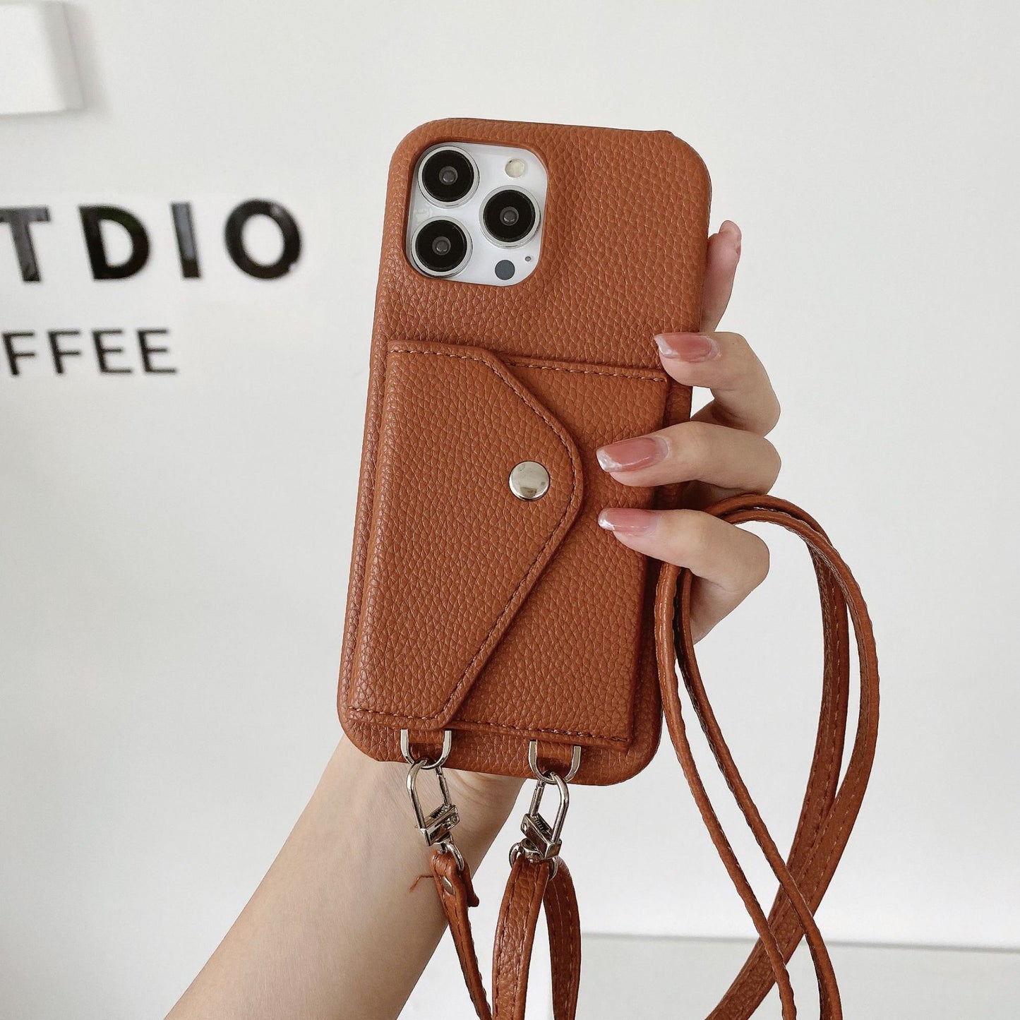 Litchi - grain Card - holder Phone Case