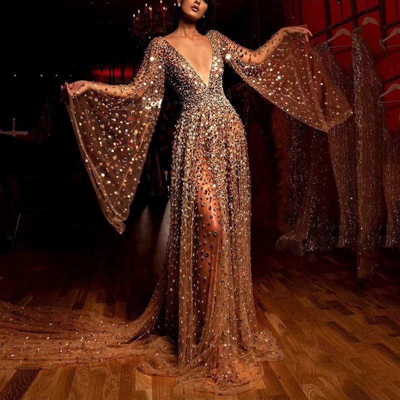 Elegant Long Sleeve V-neck Dress