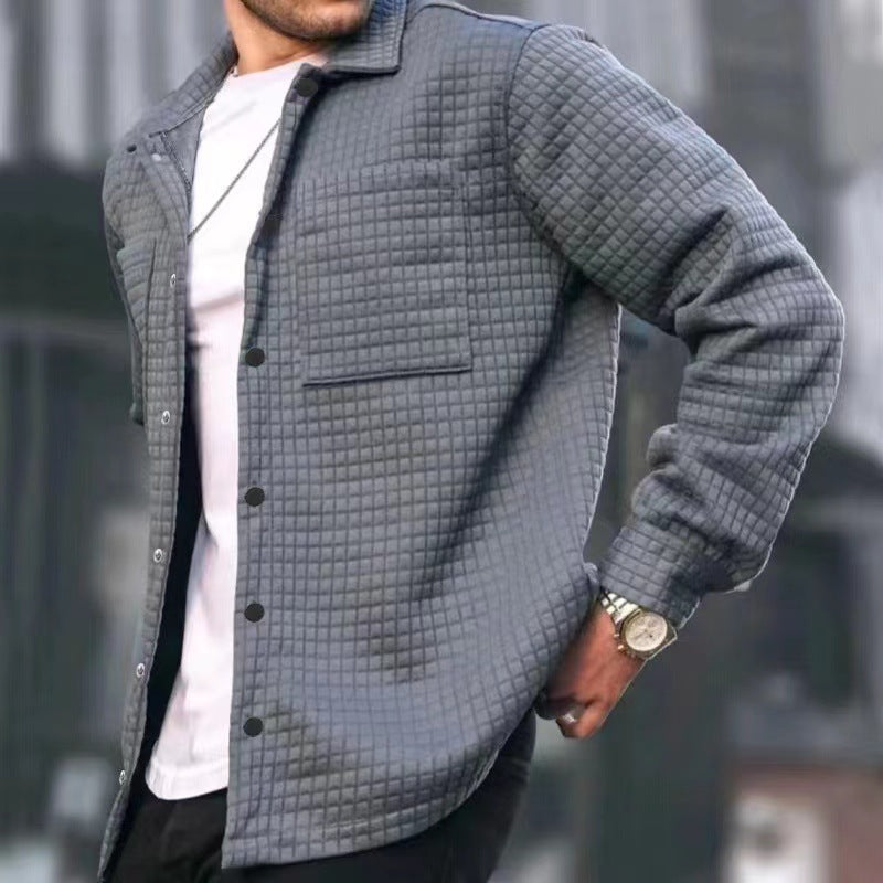 Men's Cardigan Small Square Long-Sleeved Shirt Jacket