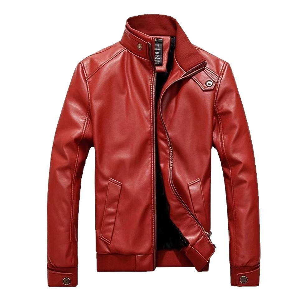 Men's stand-up collar leather jacket