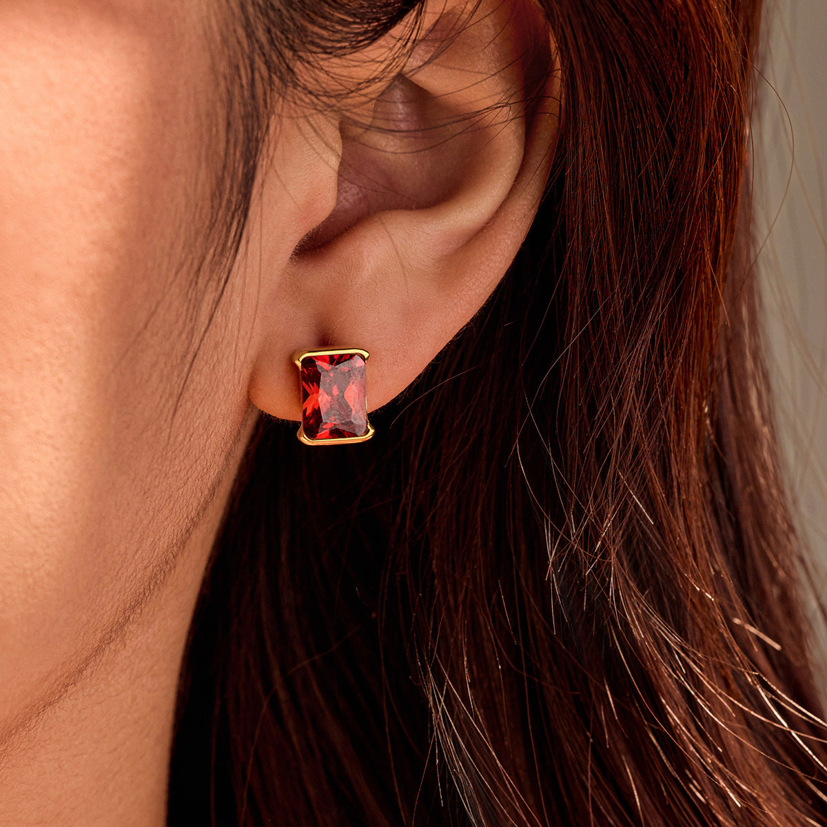 Niche Simple Titanium Steel Square Zircon Earrings Cross-Border Popular Same Style Ladies Non-Fading Stainless Steel Earrings Earrings