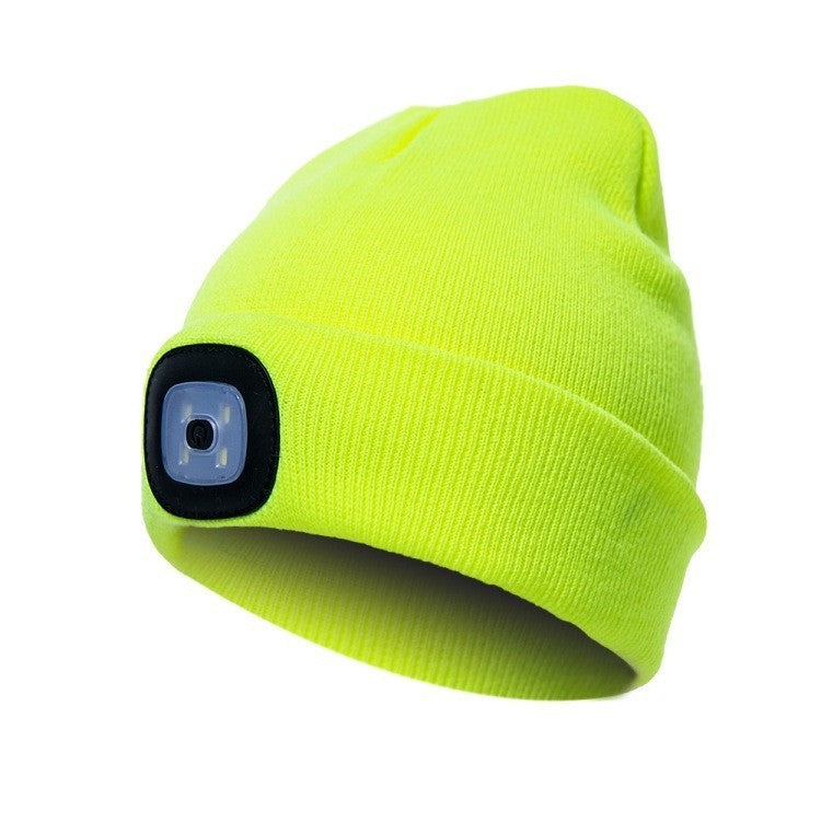 Outdoor sports LED button electronic light knitted hat