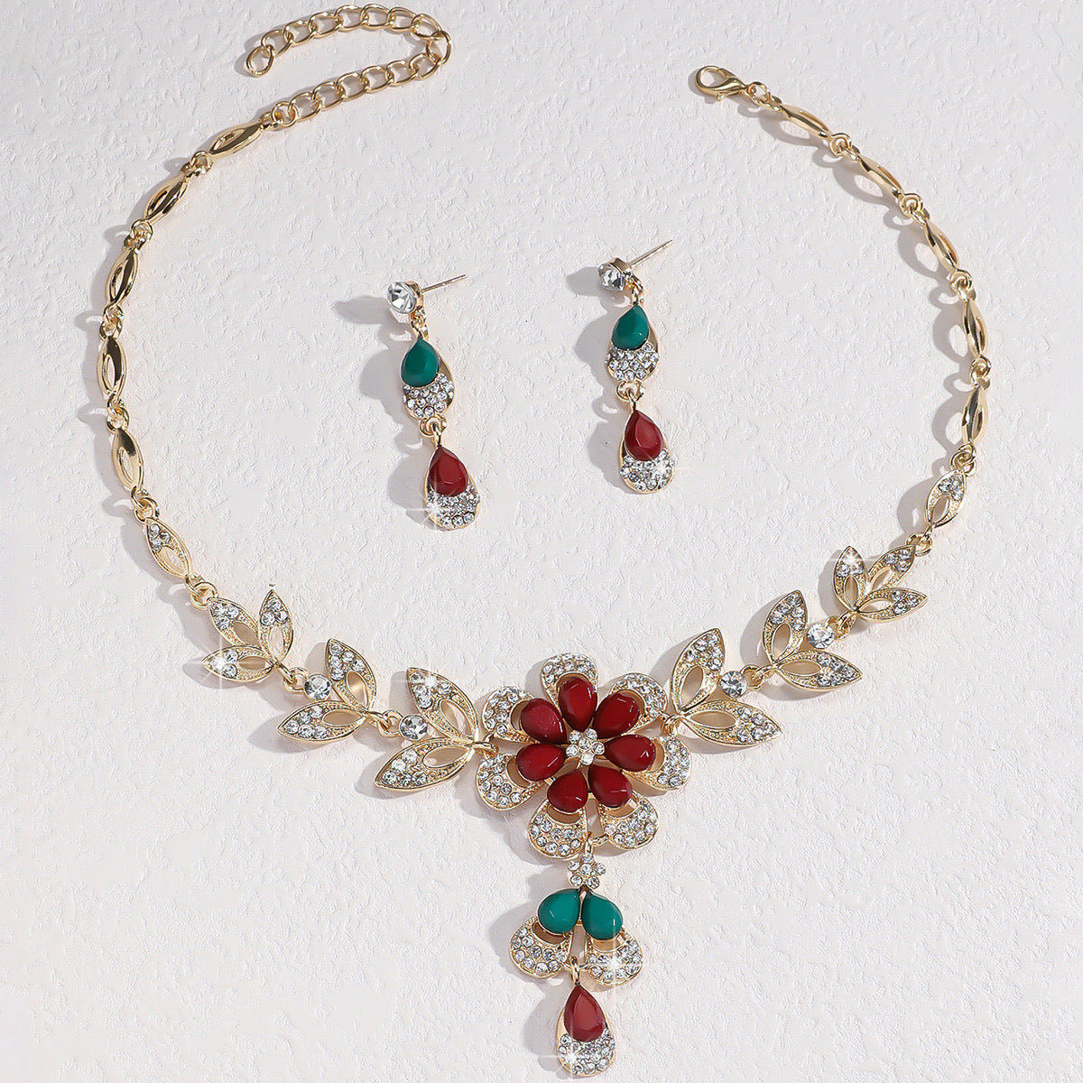 Elegant Water Drop Flower Necklace and Earrings Set