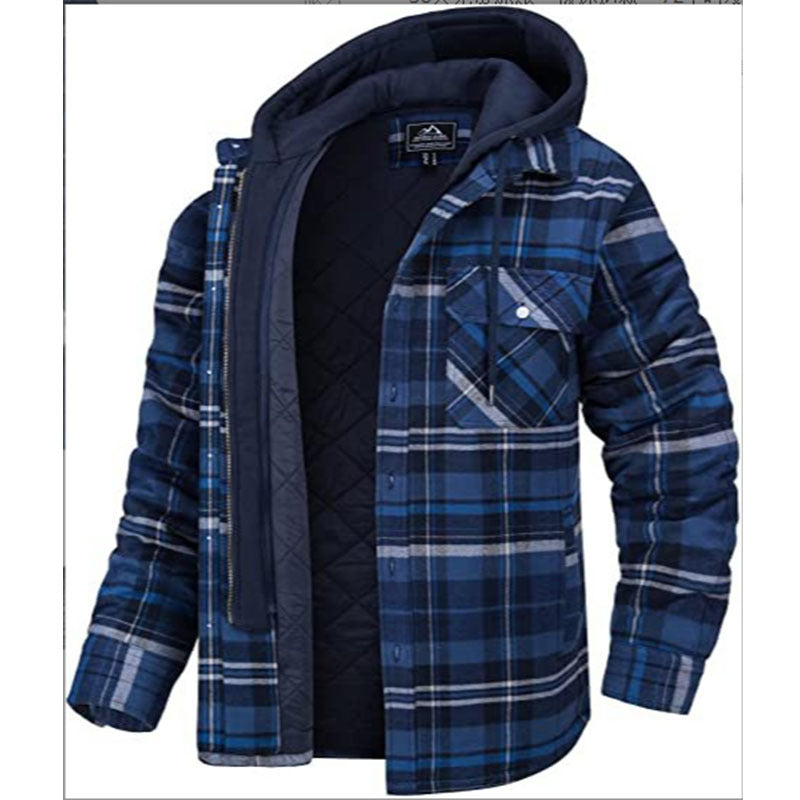 Men's Plaid Hooded Cotton Jacket