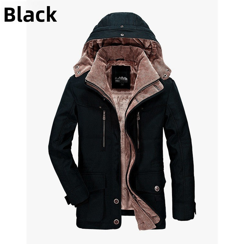 Men's Thickened Hooded Cotton Jacket with Multi-Pockets