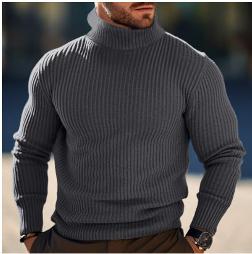 Vertical Stripe High-Neck Sweater