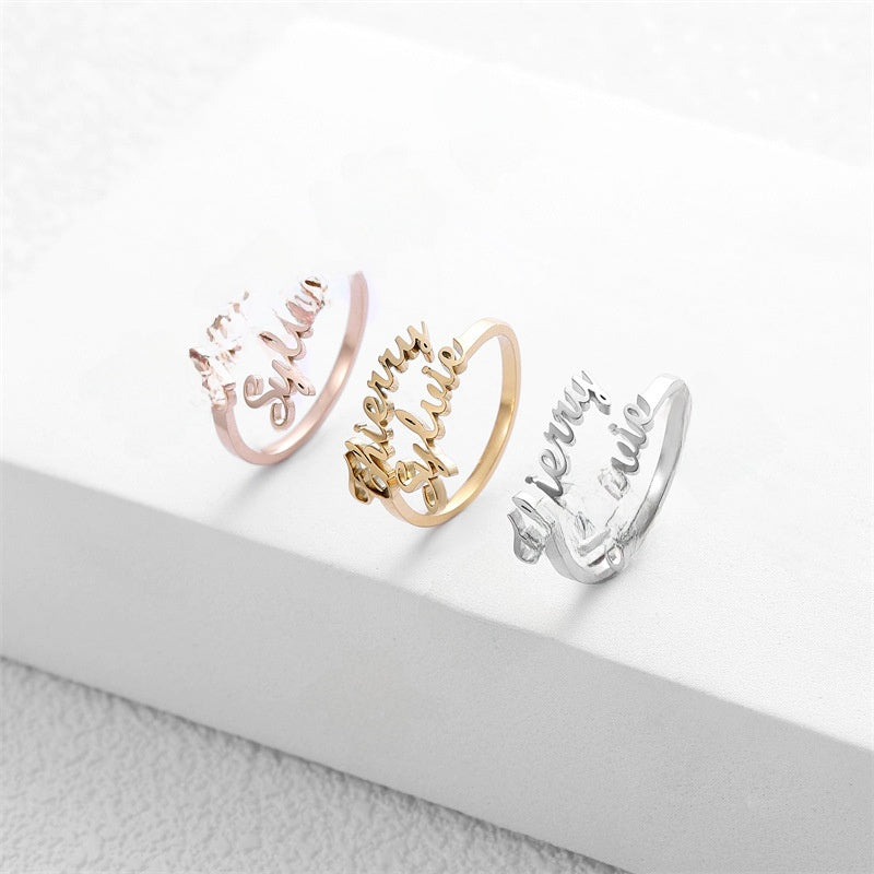 Stainless Steel English Letter Adjustable Ring