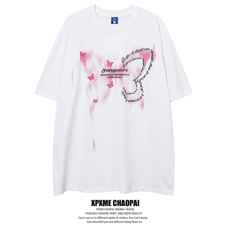 Blurred Butterfly Print Cotton Short-Sleeve T-Shirt