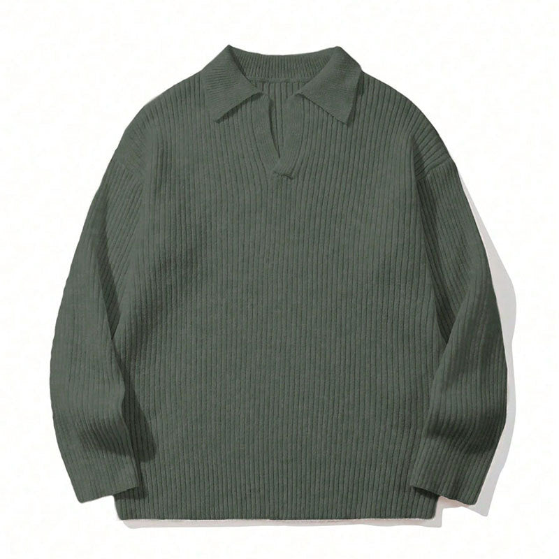 Men's Casual Knit Polo Neck Long Sleeve Sweater