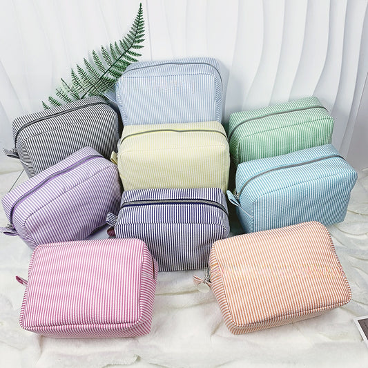Personalized Embroidered Seersucker Cosmetic Bag