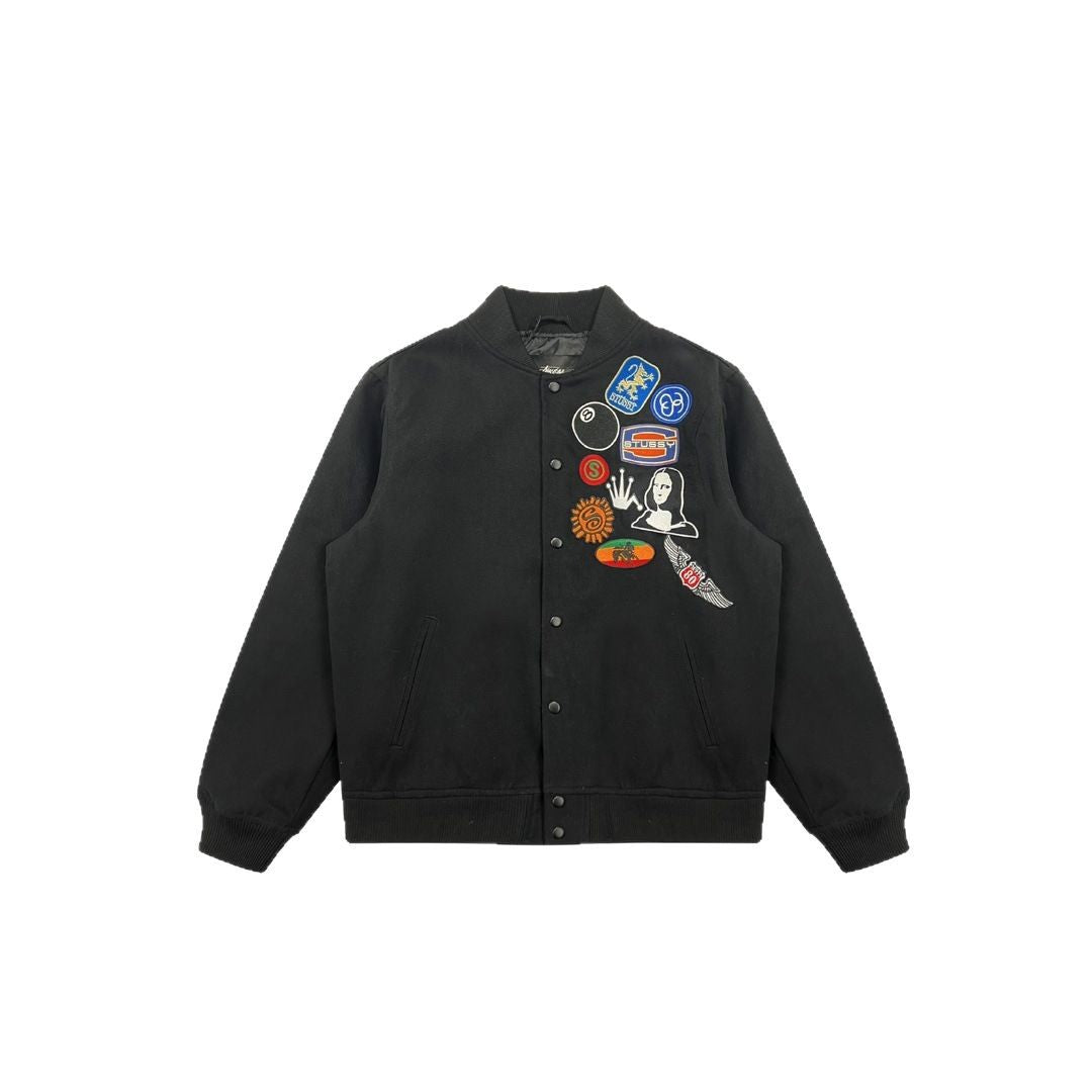 Badge patchwork embroidered baseball jacket
