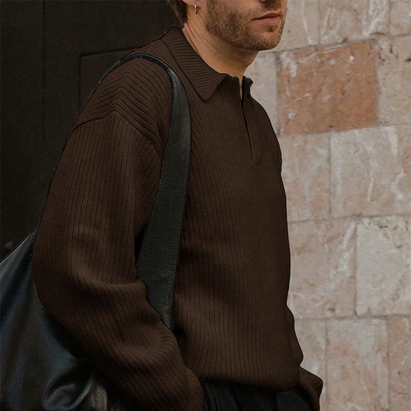 Men's Casual Knit Polo Neck Long Sleeve Sweater