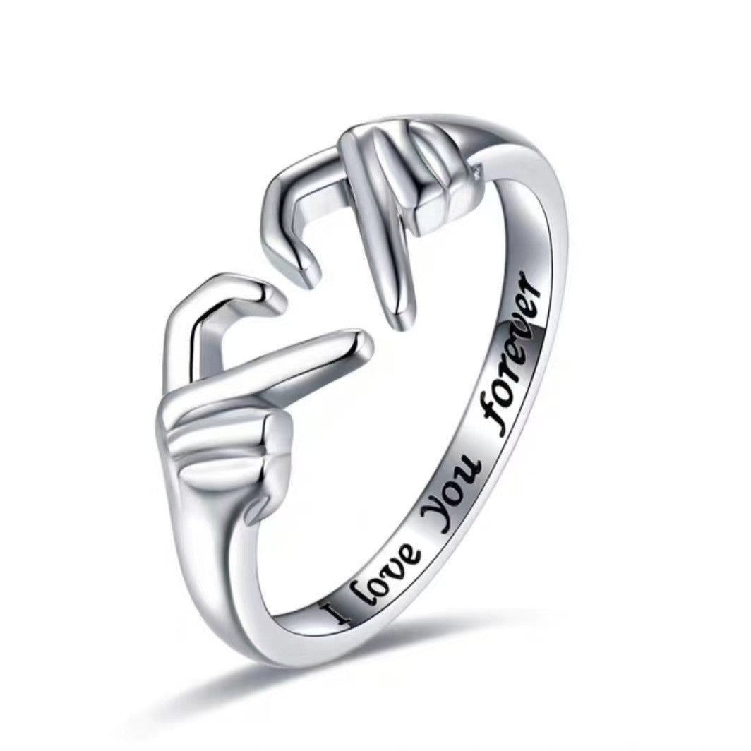 Adjustable Heart Hugging Hands Ring