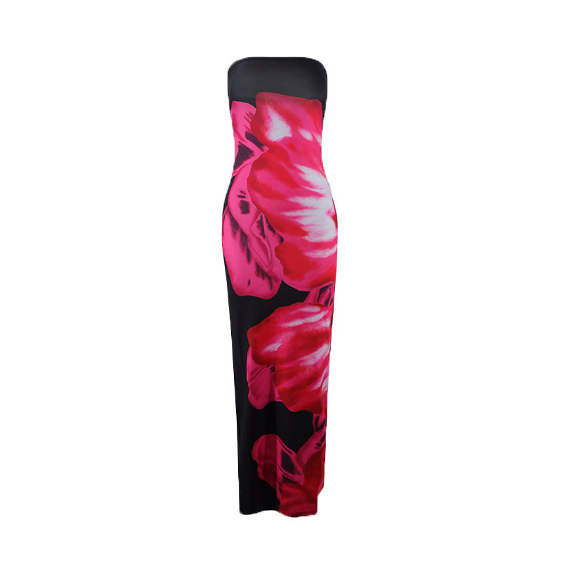 Slim-Fit Floral Print Tube Dress