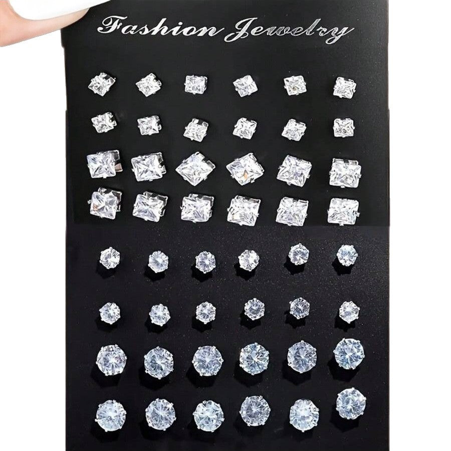 Geometric Rhinestone Earrings Set