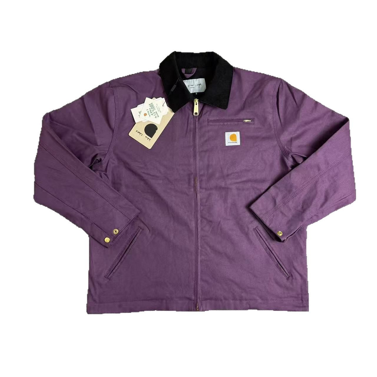 Thickened lapel canvas washed coat