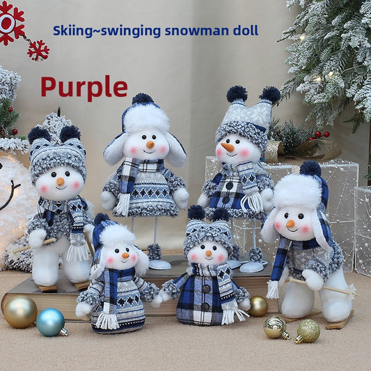 Blue Fabric Swing Snowman Doll Christmas Decoration