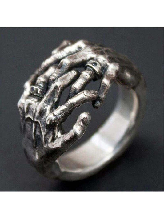Retro punk skull men's ring