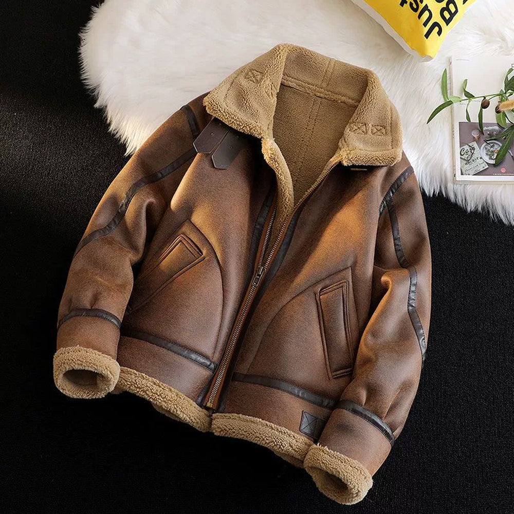 Men's Fur-Lined Leather Motorcycle Jacket
