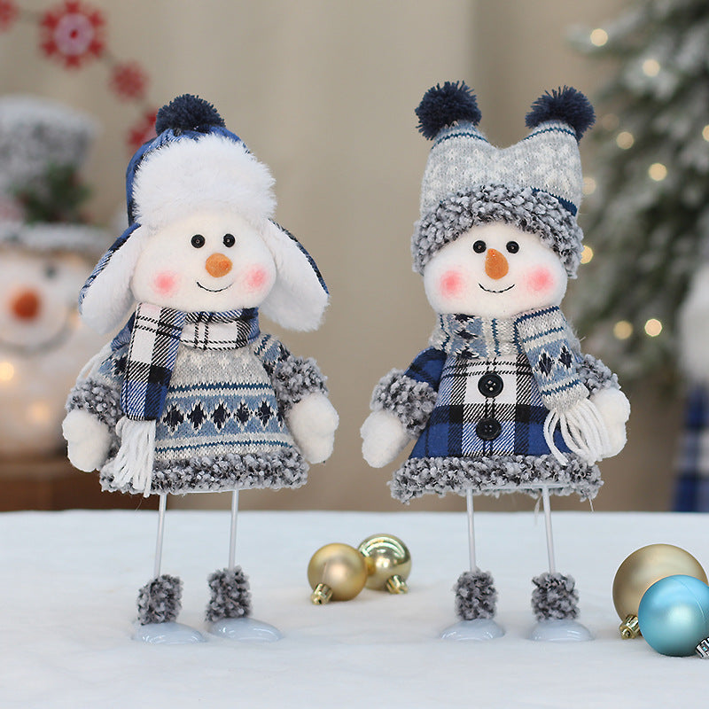 Blue Fabric Swing Snowman Doll Christmas Decoration
