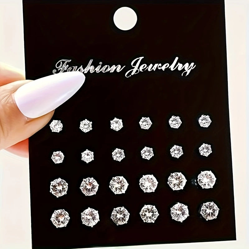 Geometric Rhinestone Earrings Set