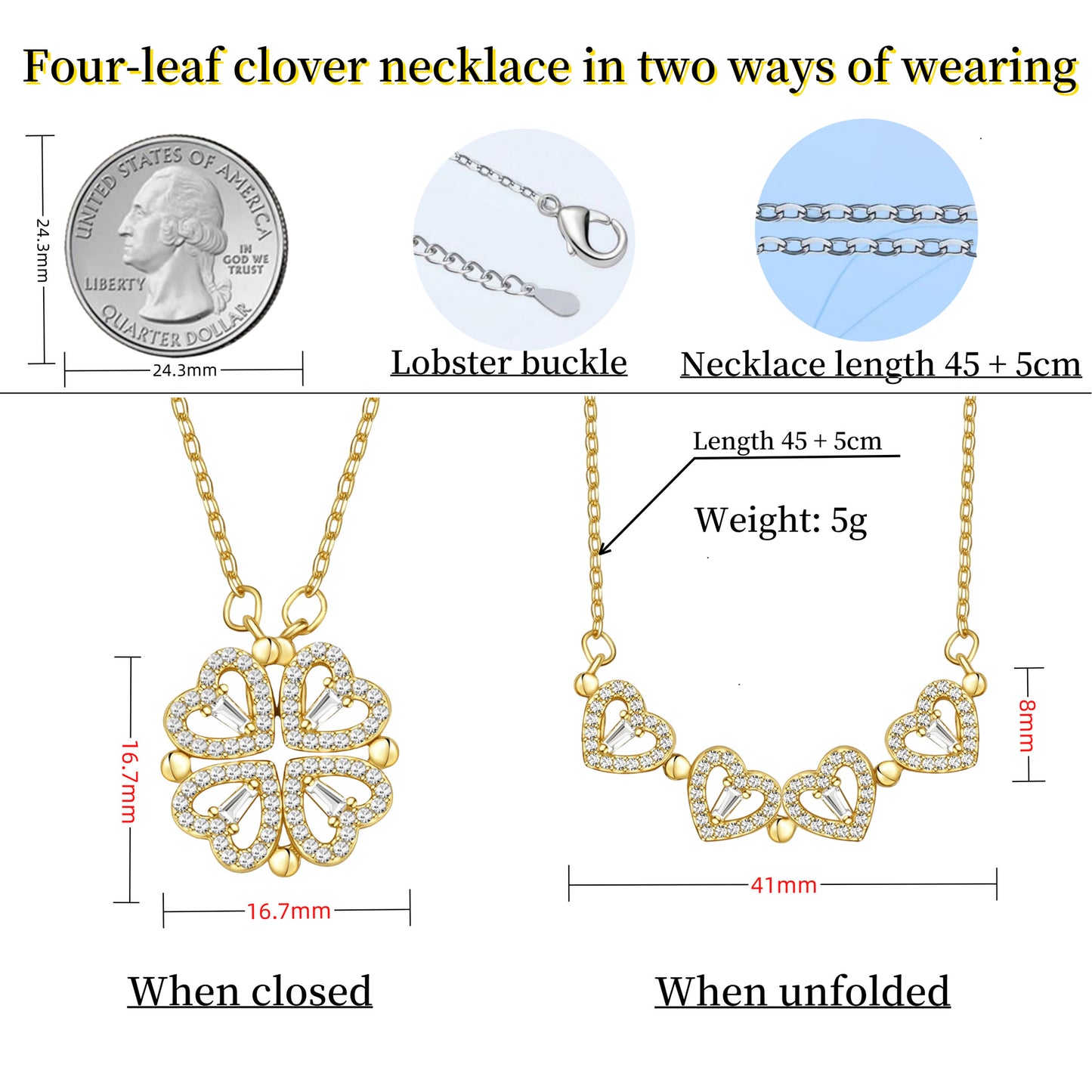 Four-leaf clover collar chain heart-shaped necklace