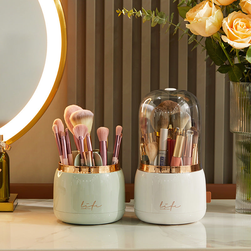 Rotating Makeup Brush Storage Bucket with Dust-Proof Design