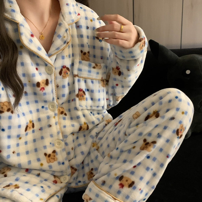 Women's Cartoon Coral Fleece Pajama Set