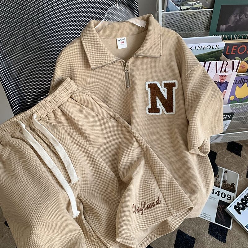 Waffle Leisure Sports Suit Polo Top and Shorts Set