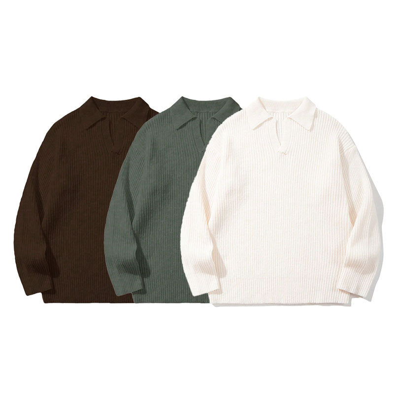 Men's Casual Knit Polo Neck Long Sleeve Sweater