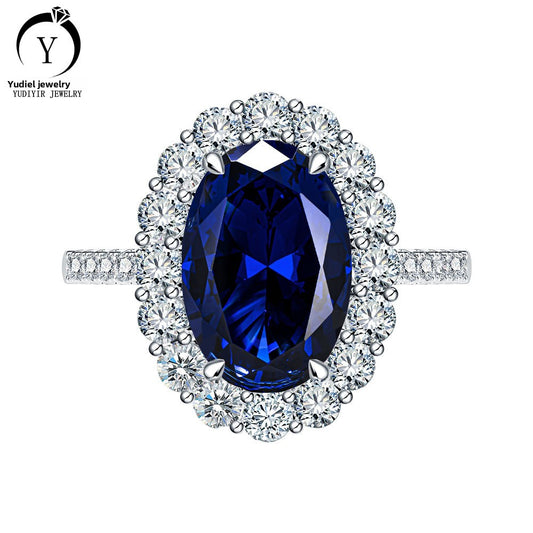 Artificial sapphire pure silver ring