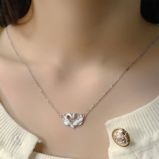 Double Swan Heart-shaped Zircon Necklace