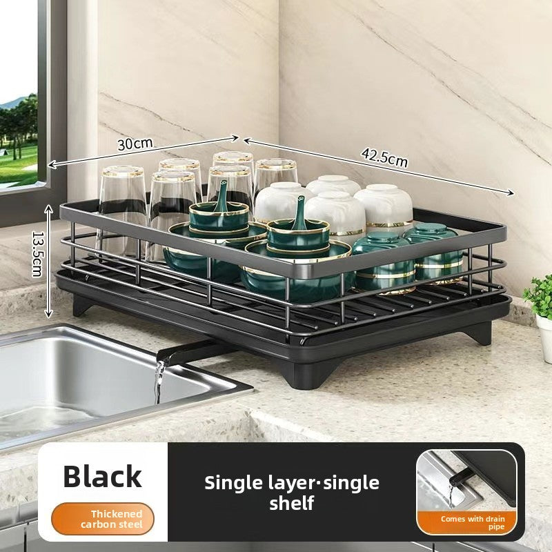 Kitchen Dish Rack with Drainage, Multilayer Storage for Dishes and Cups