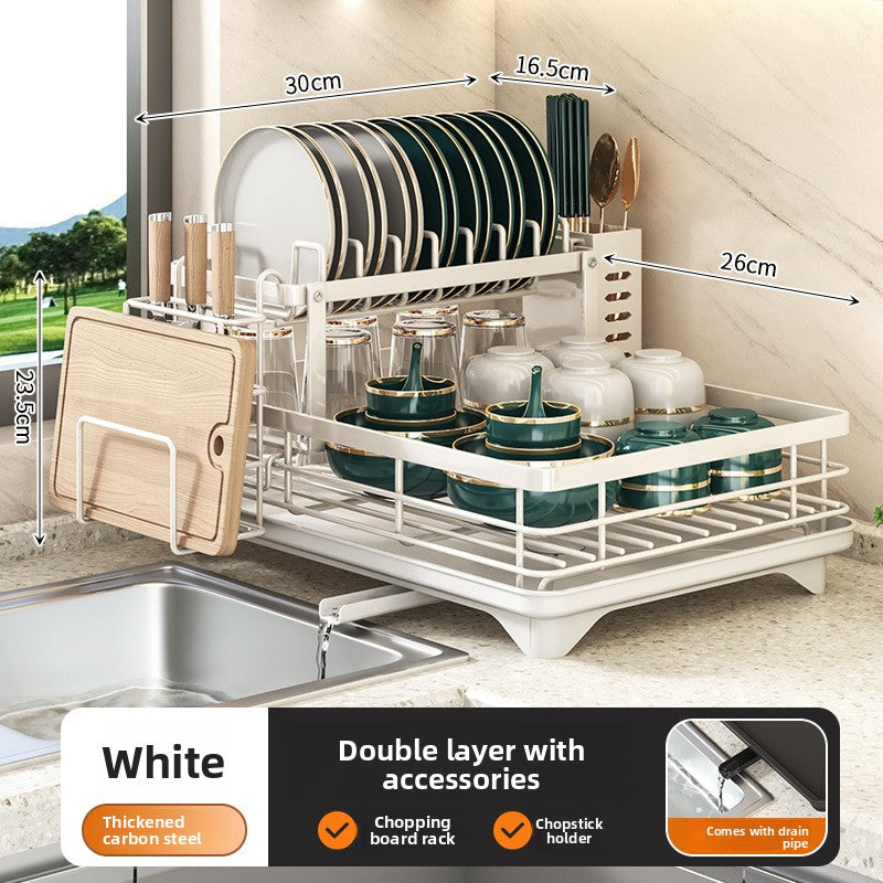 Kitchen Dish Rack with Drainage, Multilayer Storage for Dishes and Cups