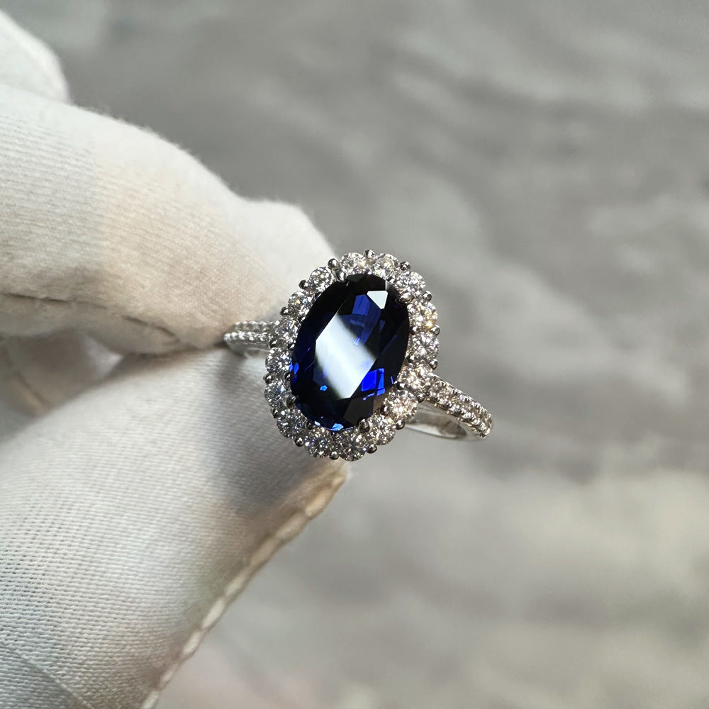Artificial sapphire pure silver ring