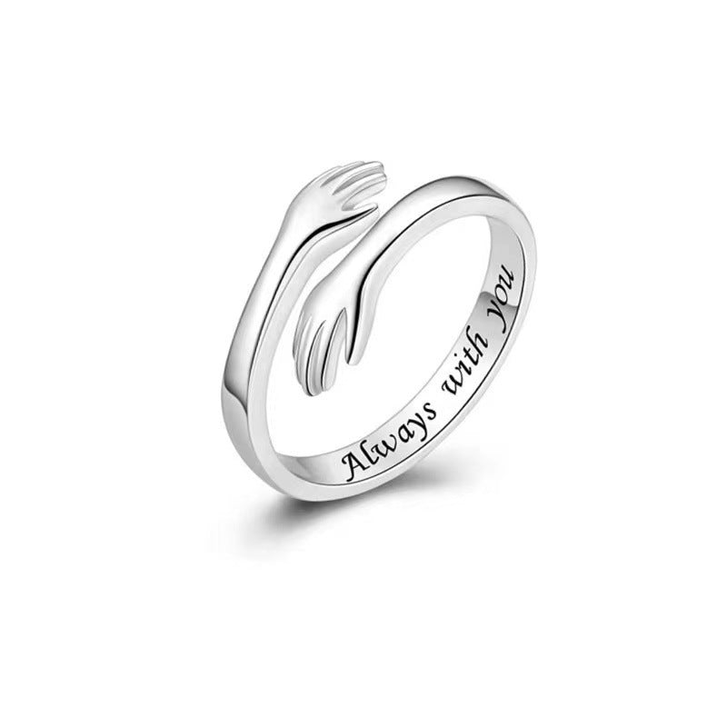 Adjustable Heart Hugging Hands Ring