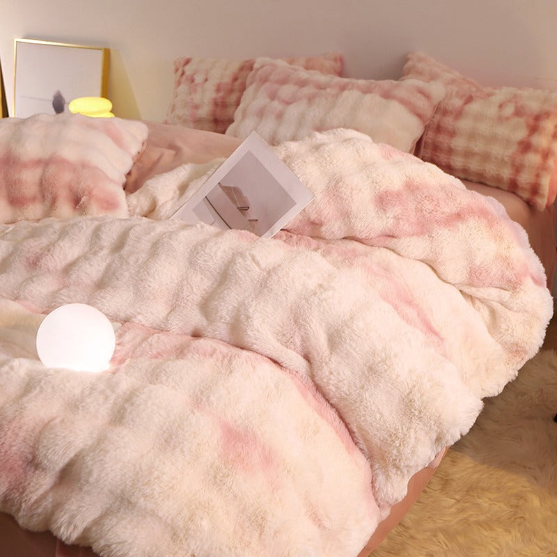 Rabbit Fur Plush Thickened Milk Velvet Bedding Set